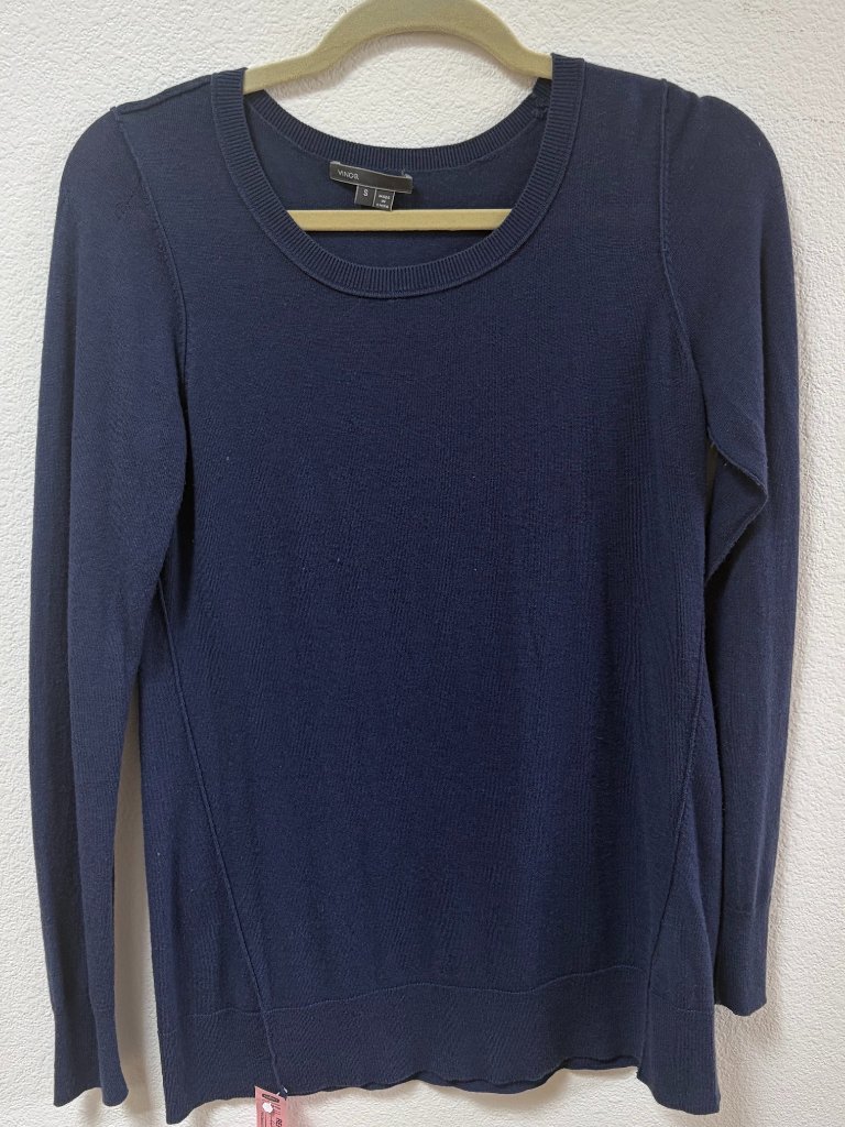 Vince Merino Wool Sweater Blue Crewneck Long Sleeve Lightweight Knit Small S